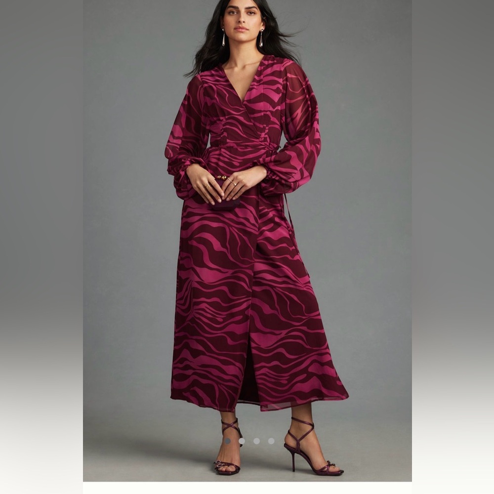 NWT Hutch Wade V-Neck Wrap Maxi Dress small women’s Anthropologie wine red